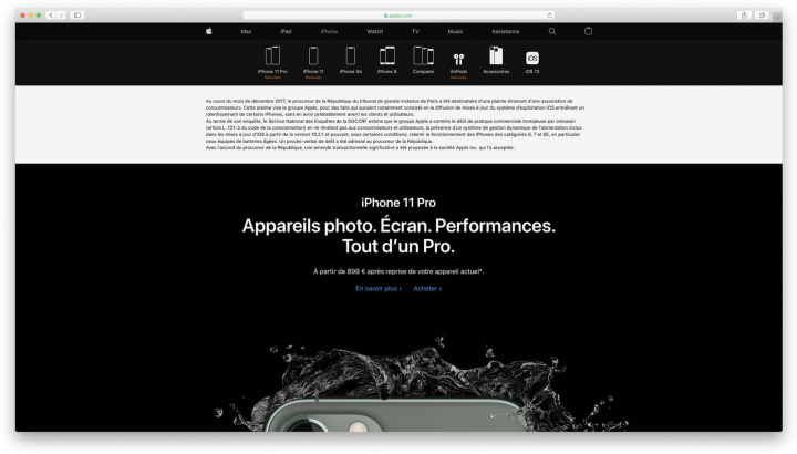 Hình ảnh trang web của Pháp Apple với thông điệp tốt