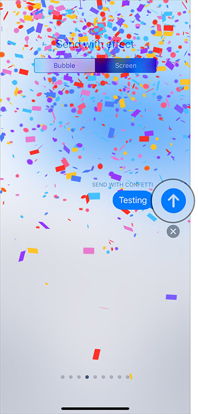 Chạm vào nút Mũi tên để gửi Hiệu ứng màn hình iMessage trên iPhone và iPad