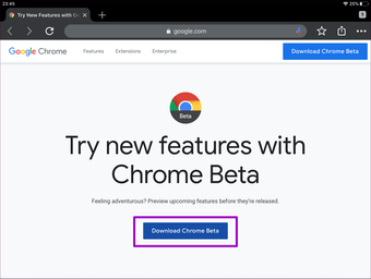Cập nhật cài đặt Ipad Chrome Beta Ipad 2