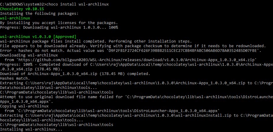 cài đặt choco Arch Linux trên WSL
