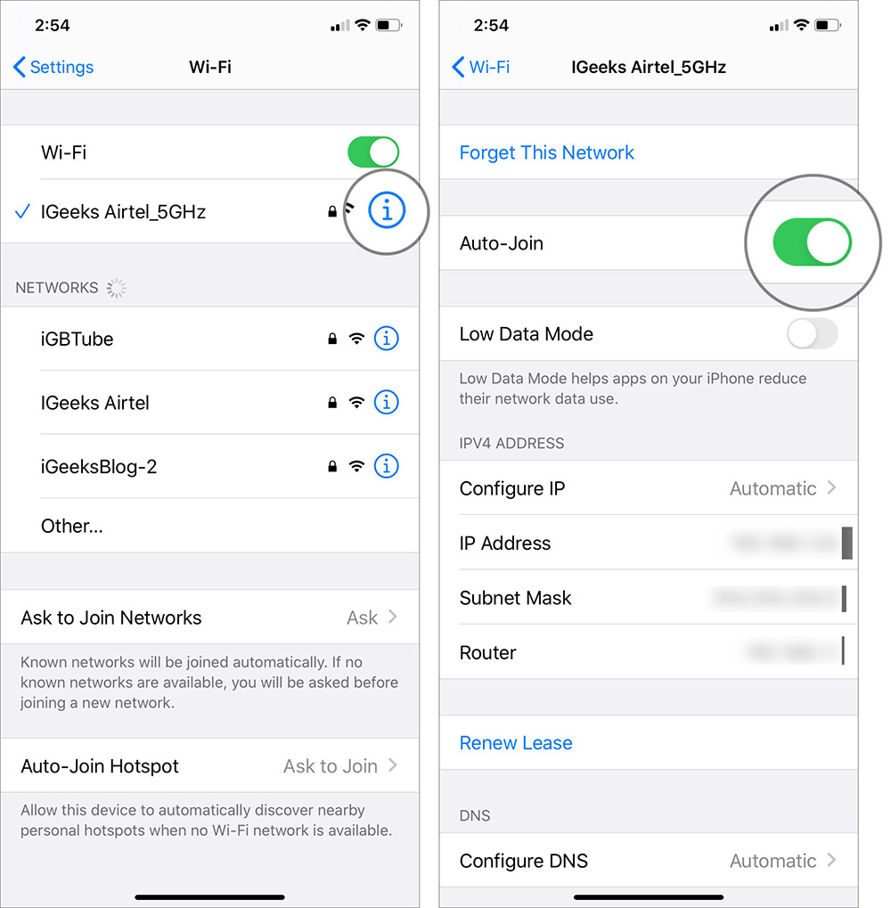 Bật tự động WiFi - Tham gia trên iPhone và iPad