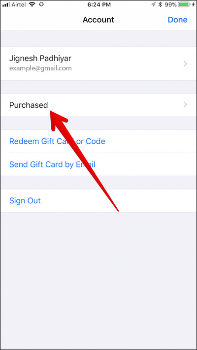 Chạm vào Đã mua trong App Store trên iPhone trong iOS 11