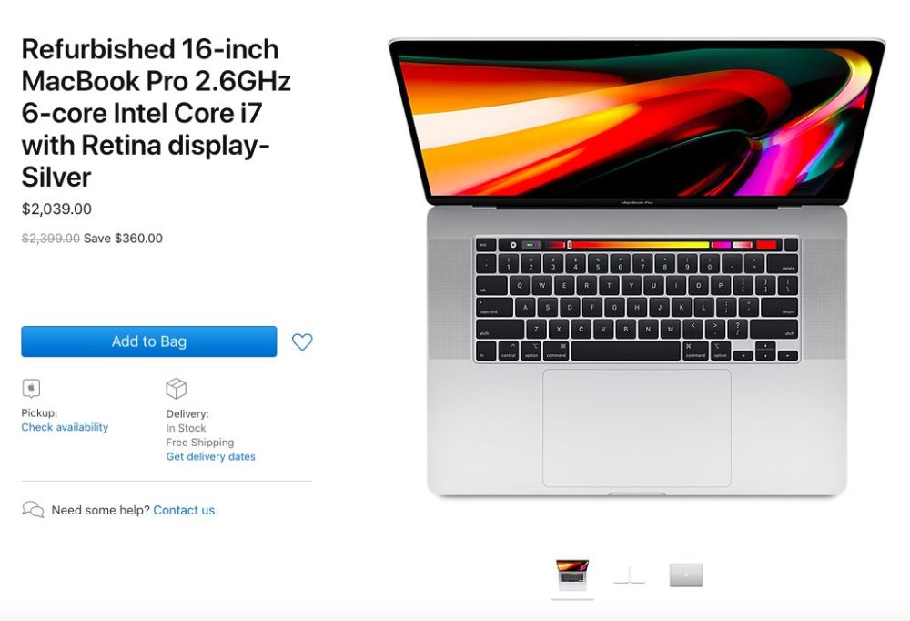 MacBook Pro 16 inch tân trang MacBook Pro 16 inch được tân trang lại được bán bởi Apple (Hoa Kỳ)