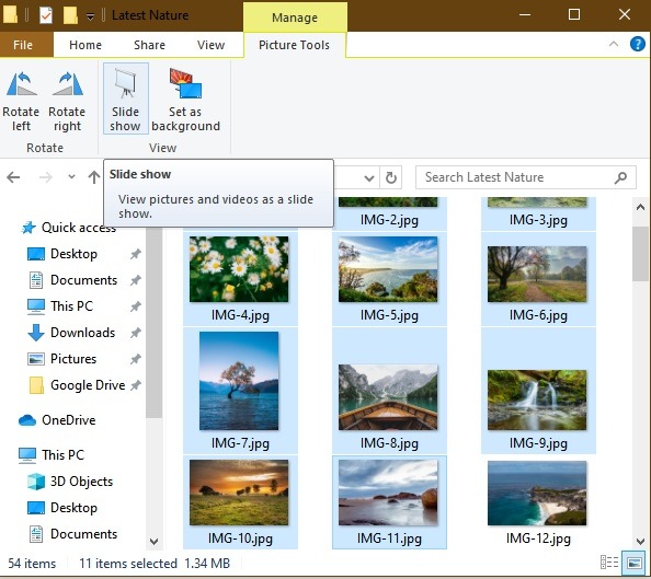 Xem trình chiếu Windows 10 công cụ ứng dụng hình ảnh