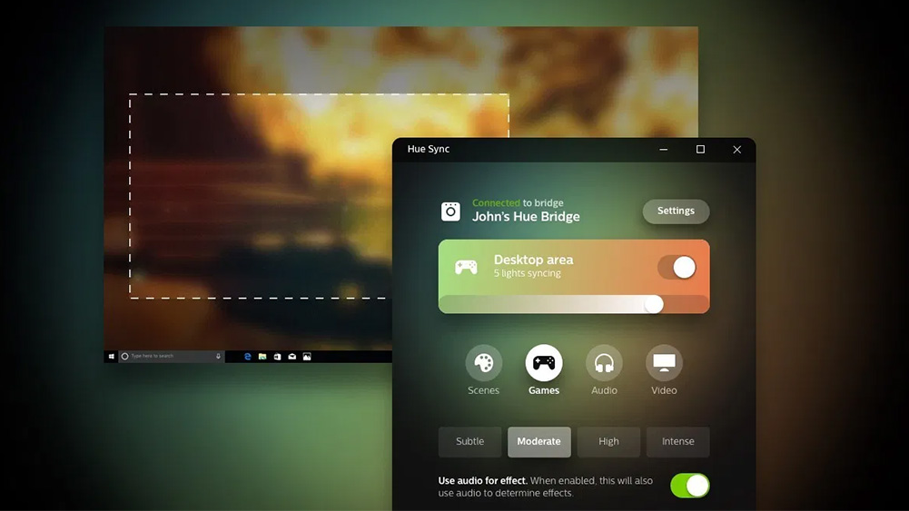 Hình ảnh hiển thị màn hình ứng dụng Hue Sync