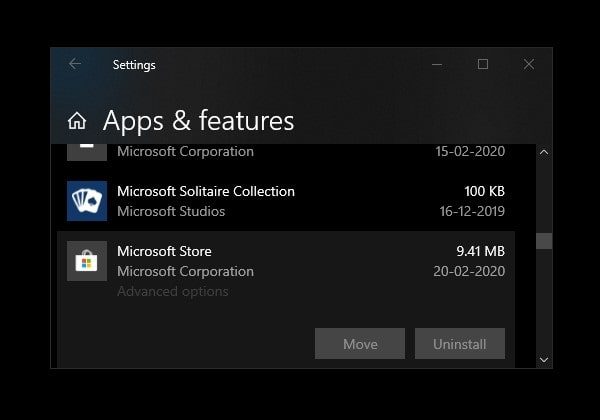 Microsoft Store Gelişmiş Seçenekleri