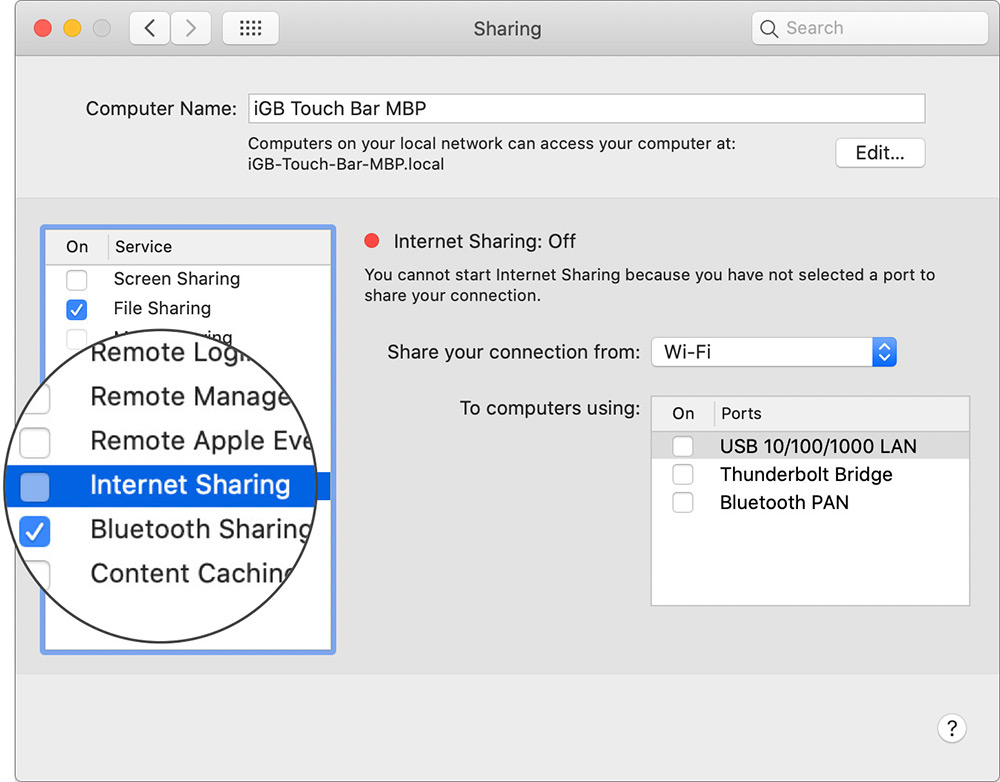 Vô hiệu hóa chia sẻ Internet trên máy Mac
