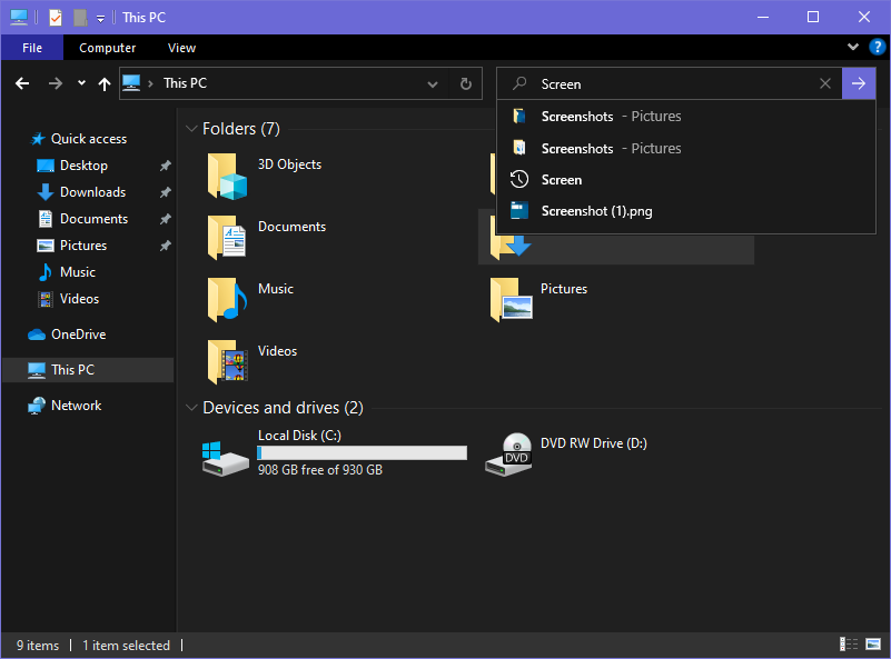 Windows 10 Bilah pencarian file 20H1