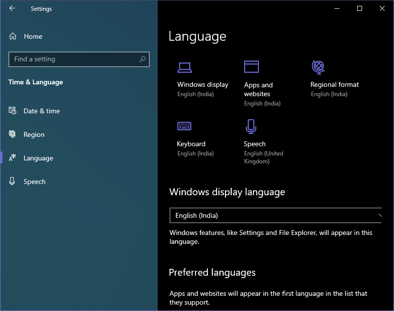Windows  10 20H1 Cài đặt ngôn ngữ mới