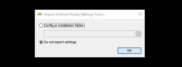 Không nhập cài đặt - Android Studio