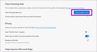 Microsoft Edge Chromium Xóa bộ nhớ cache cookie 3