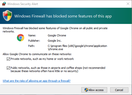 làm thế nào để vượt qua Windows Tường lửa đã chặn một số tính năng của chương trình này với cho phép truy cập