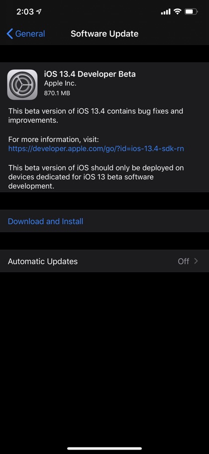 iOS 13.4 nhà phát triển beta 1