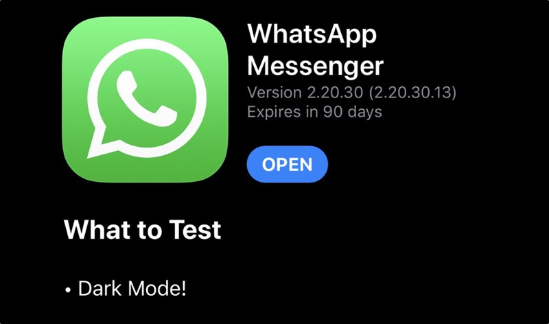 Nhật ký thay đổi chế độ tối của WhatsApp