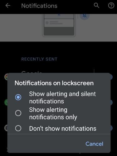 Thay đổi cài đặt thông báo màn hình Android 10 Lock trên Pixel 3a