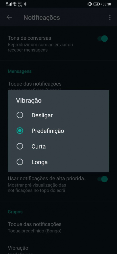Notifikasi pengaturan notifikasi WhatsApp