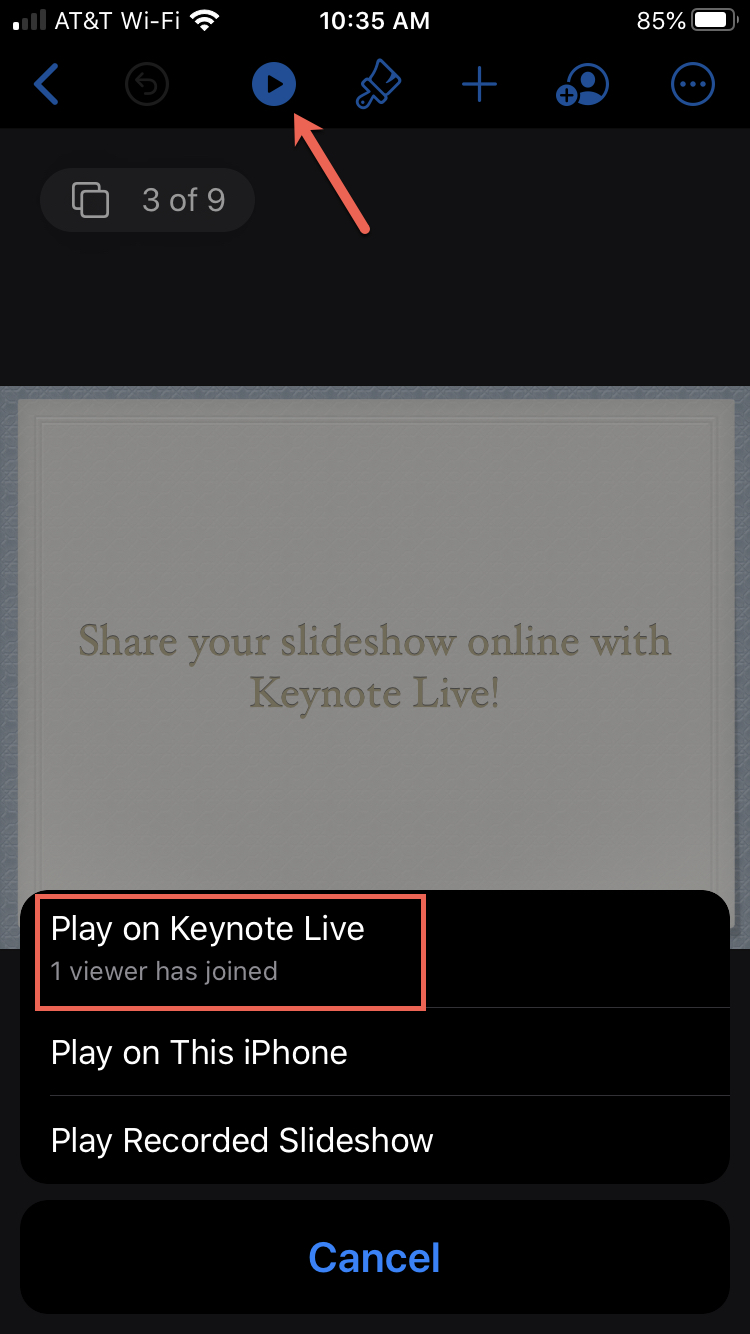Putar nanti di Keynote Live iPhone