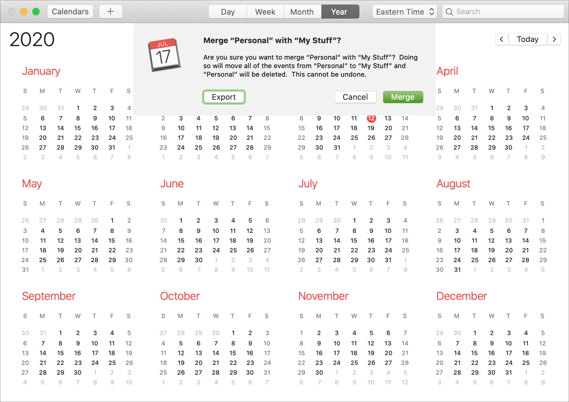 Cara menggabungkan beberapa kalender iCloud menjadi satu di Mac