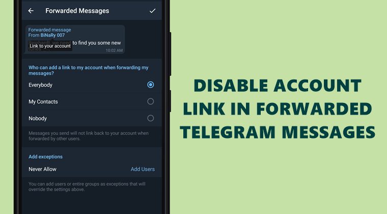 Cách tắt liên kết của tài khoản Telegram trong tin nhắn được chuyển tiếp