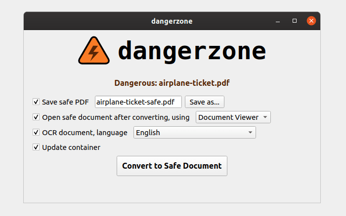DangerZone Chuyển đổi thành Tài liệu An toàn