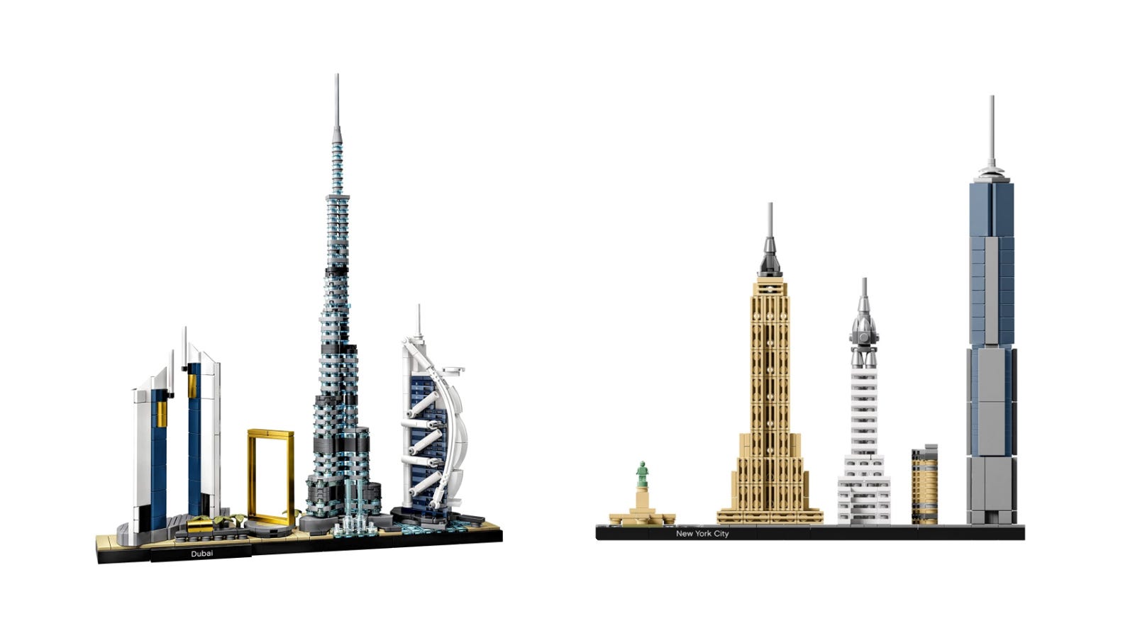 Set mainan Arsitektur LEGO Dubai dan New York City Skyline