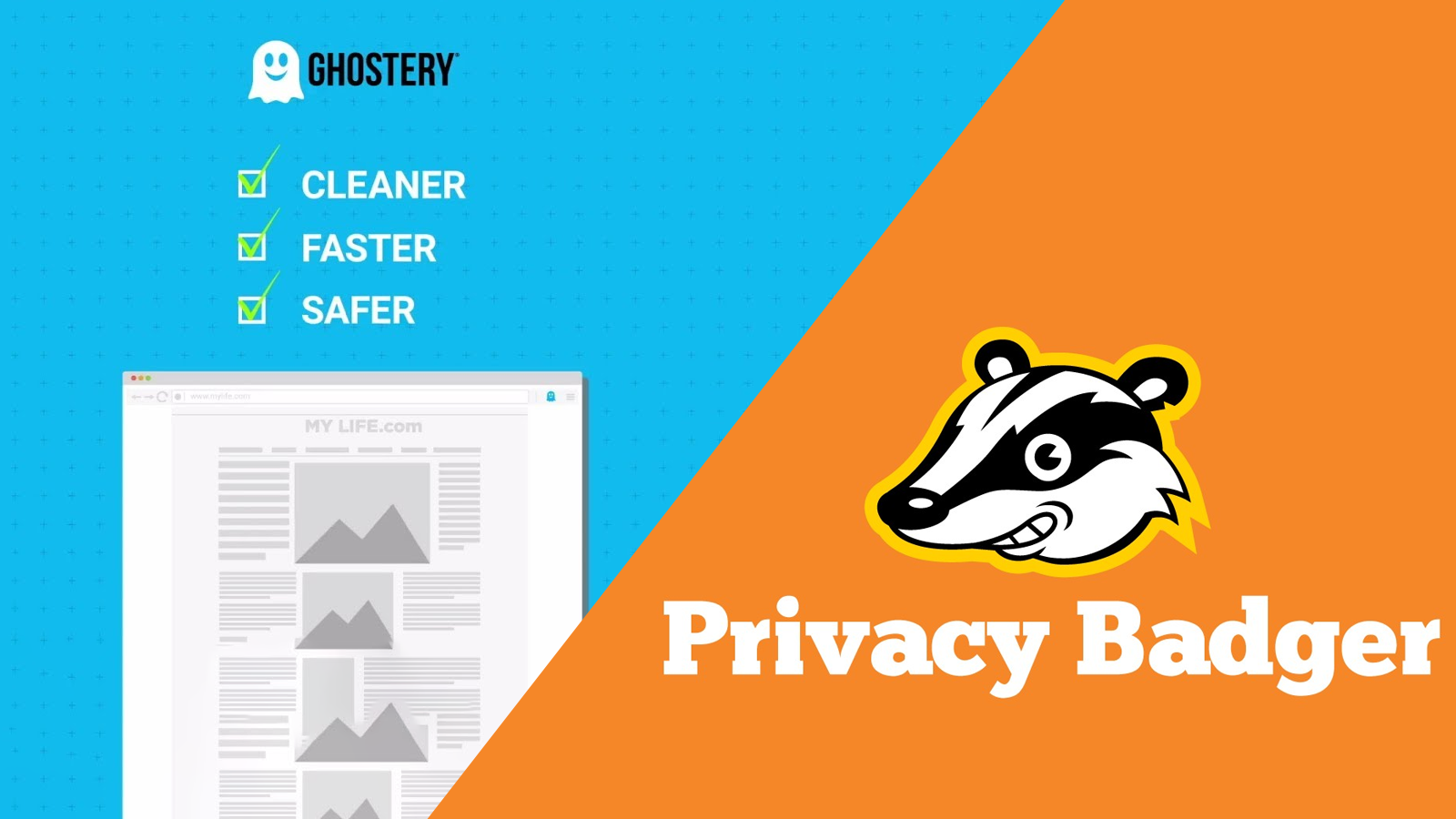 Logotyper för Privacy Badger och Ghostery.
