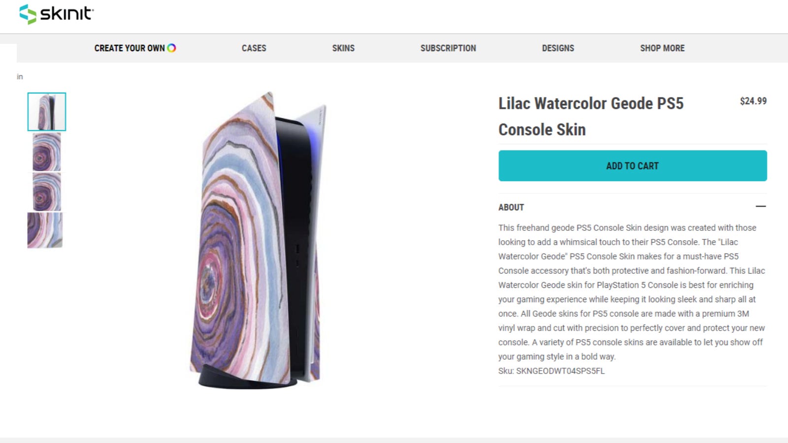 Skinit "Lilac Watercolor Geode" PlayStation 5 trang cửa hàng da