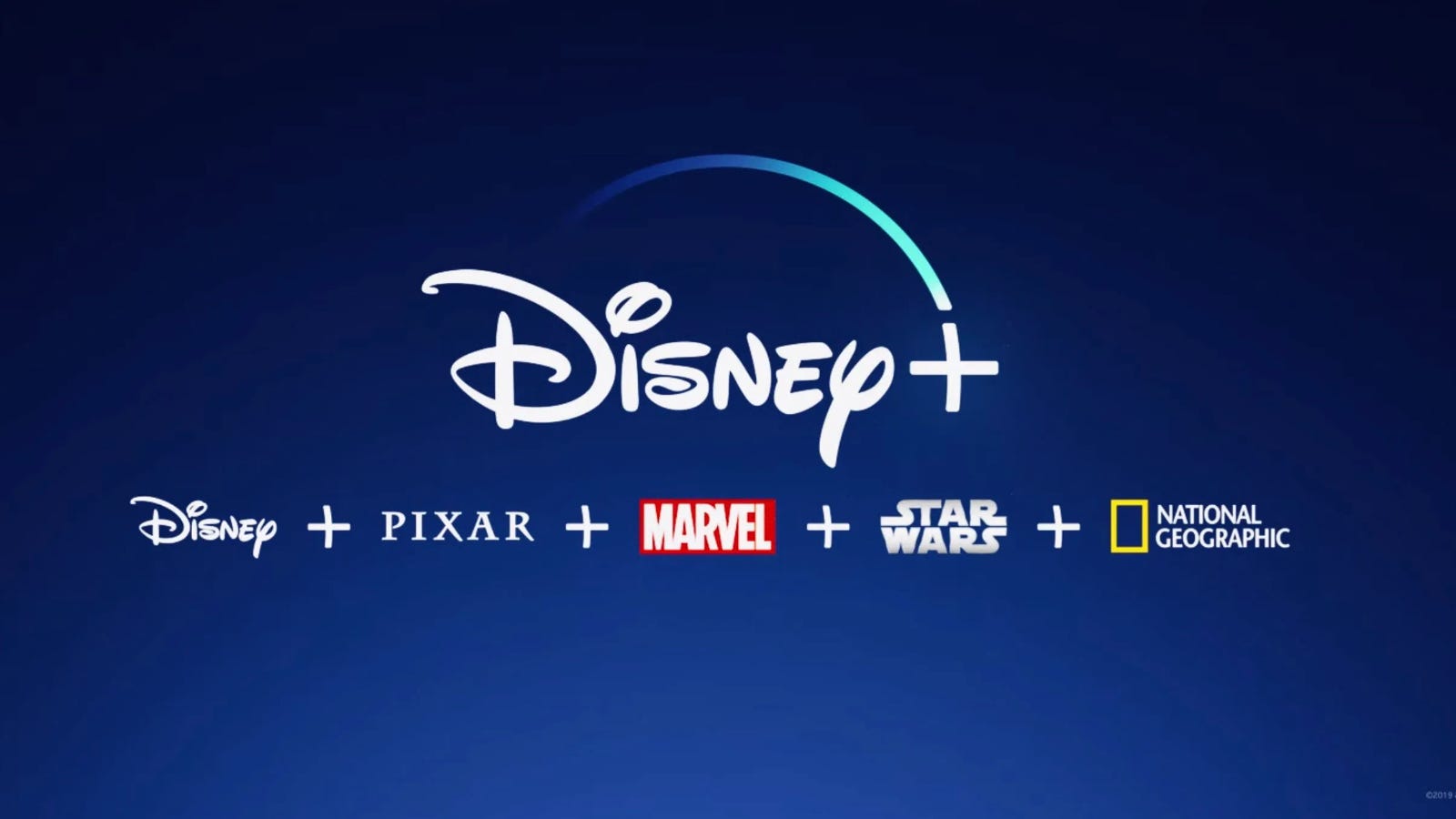 Disney + Iklan pada gradien biru.