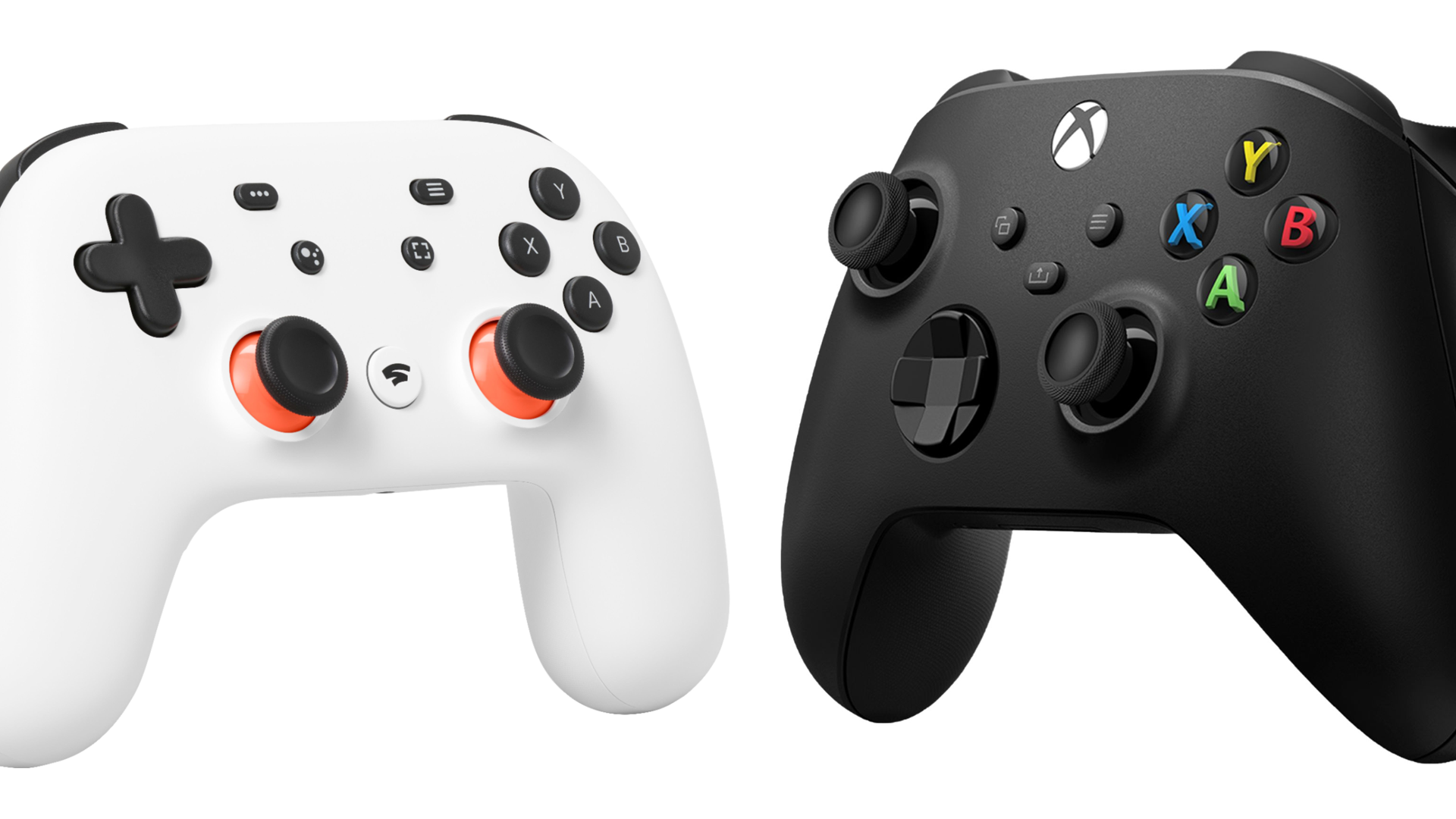 Handkontroller för Google Stadia och Xbox.