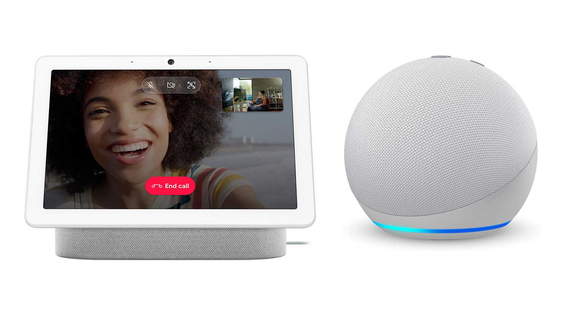 Google Nest Hub Max và loa thông minh Echo Dot.