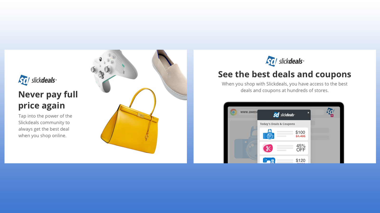 Ekstensi browser Chrome SlickDeals menunjukkan penawaran hebat untuk produk seperti pakaian, game, dan aksesori
