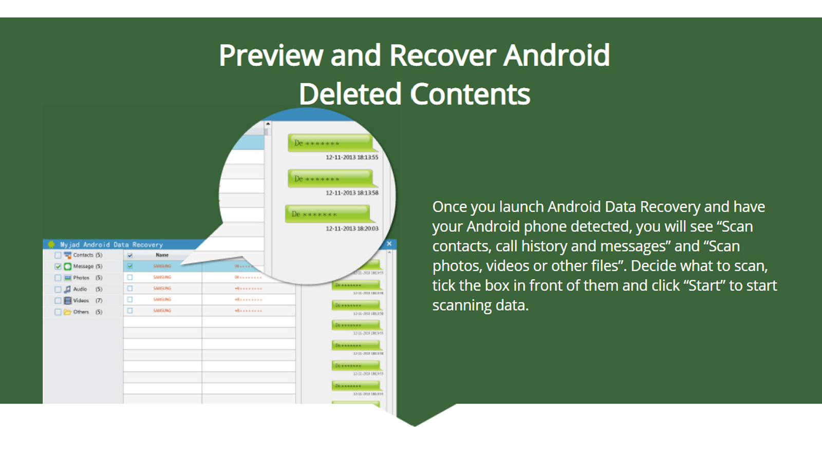 MyJad Android Data Recovery-appen kan återställa data och spara en kopia på ditt skrivbord