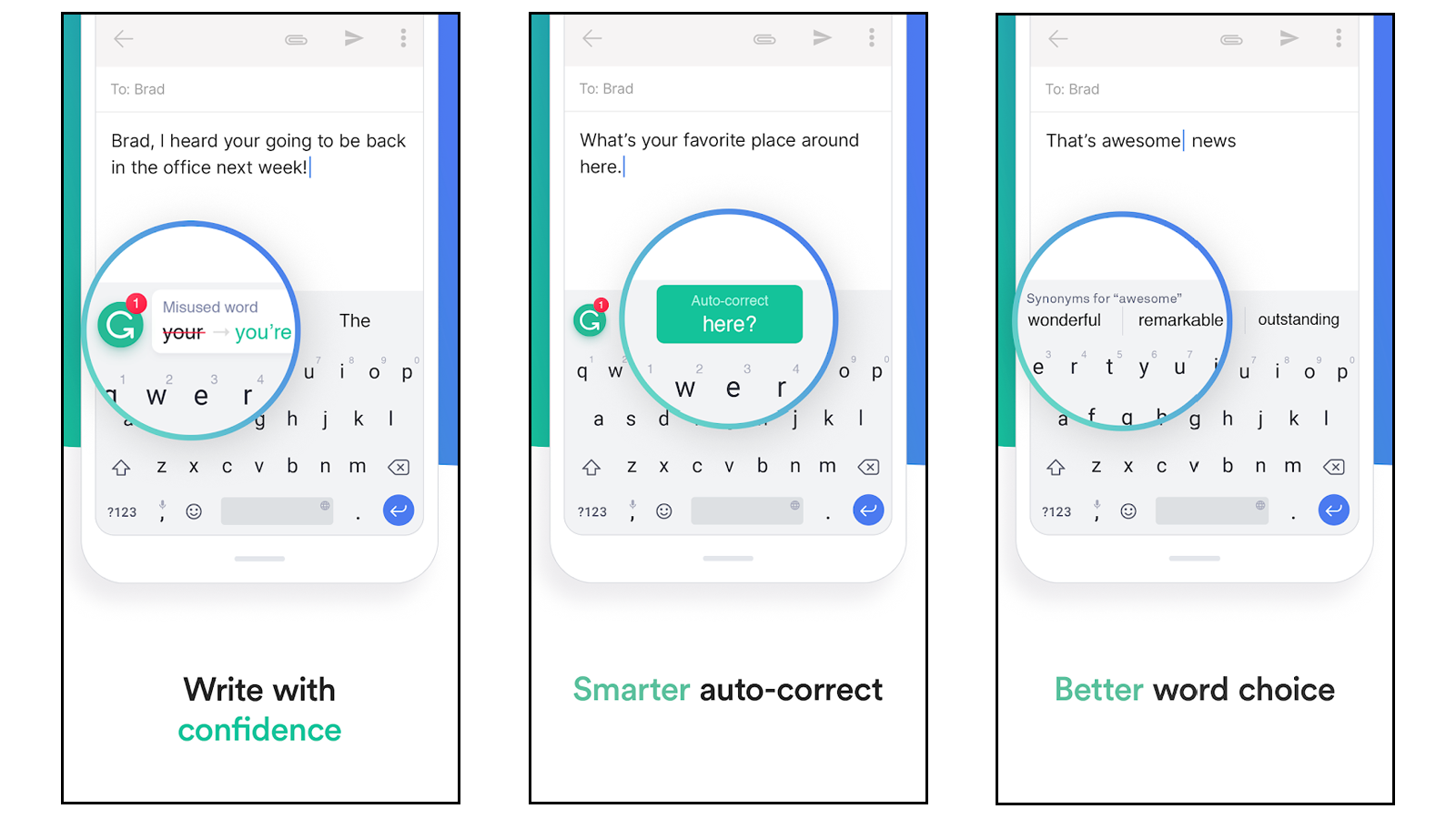 Grammarly Android Klavye uygulaması, yazım denetimi ve noktalama işaretleri sunar ve daha güçlü kelimeler seçmenize yardımcı olur