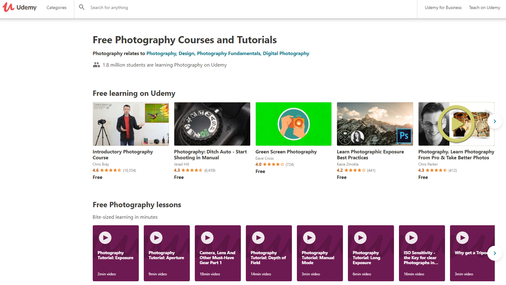 Udemy, kurser i digital fotografi