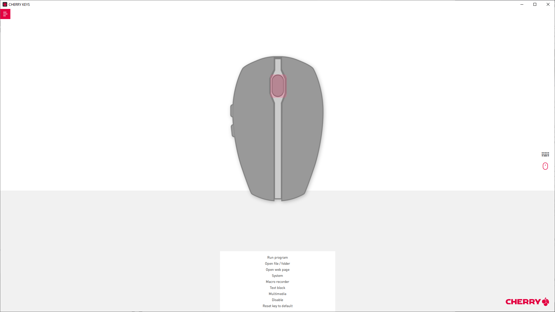 Phần mềm Cherry Keys hiển thị tùy chọn để lập trình lại các nút trên chuột Gentix