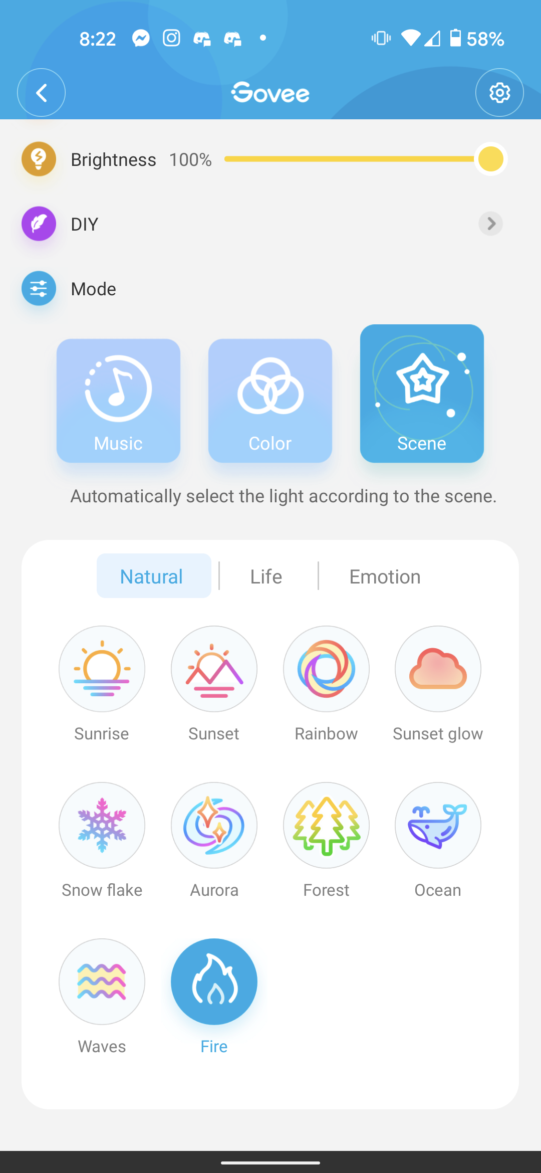 Aplikasi Govee menampilkan adegan Aura Lamp