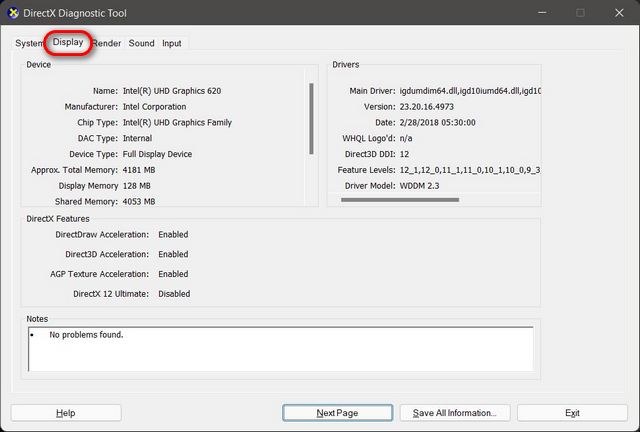 Dxdiag Kiểm tra Thông số Phần cứng và Cấu hình của Windows 11 máy tính