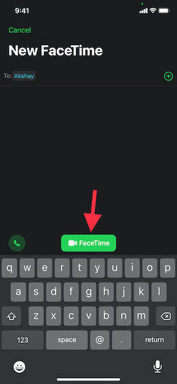 mulai panggilan FaceTime di perangkat iOS Anda