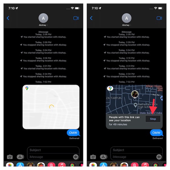 Berhenti berbagi lokasi secara langsung melalui Google Maps di iMessage di iPhone
