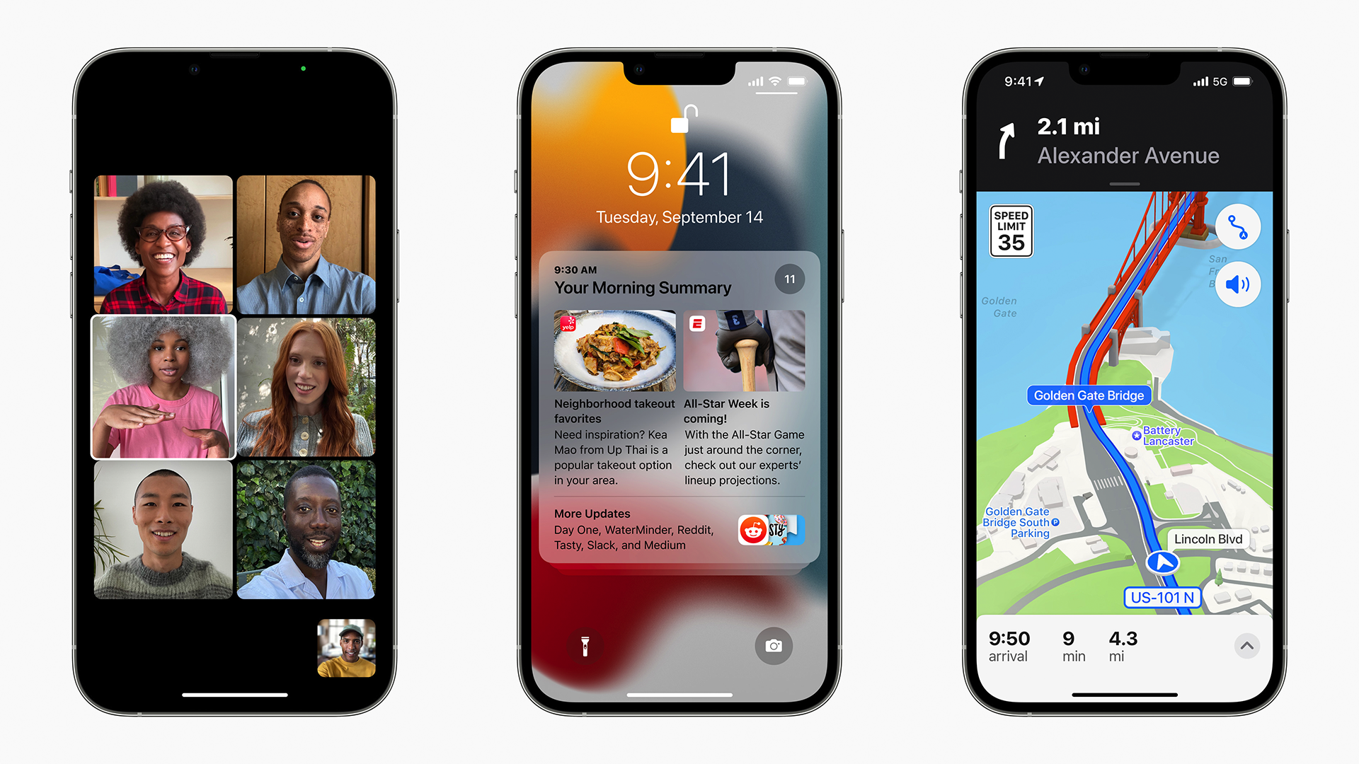 iPhone 13 kör kartor, tar emot aviseringar och ringer FaceTime-gruppsamtal.