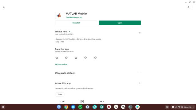 Instal MATLAB di Chromebook menggunakan Play Store