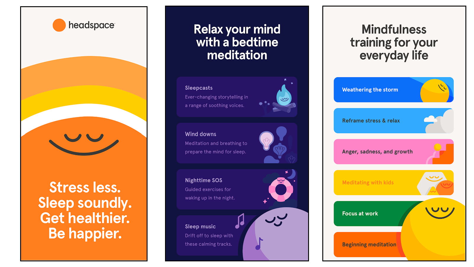 Headspace i Sleepcast-appen och meditationsalternativ