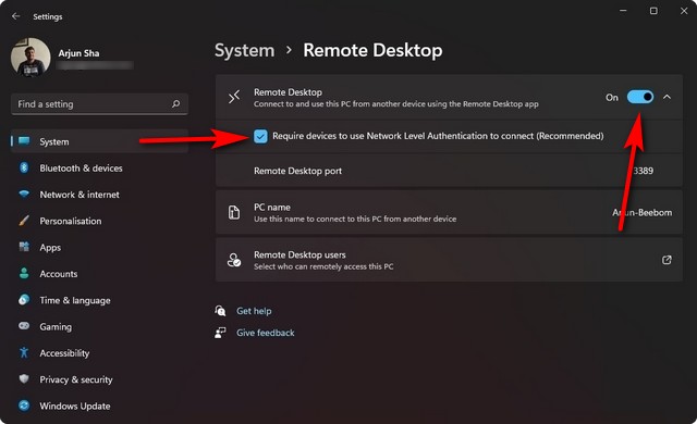 Nyalakan Desktop Jarak Jauh Windows 11 Melalui Pengaturan