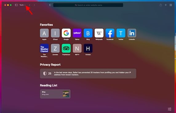 Panah Bawah - instal Browser Safari di macOS Big Sur