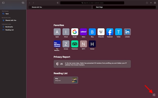 tre horisontella linjer - installera Safari Browser på macOS Big Sur