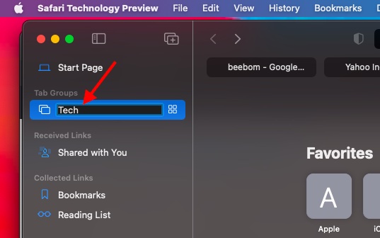 Beri nama grup tab Anda - instal Browser Safari di macOS Big Sur