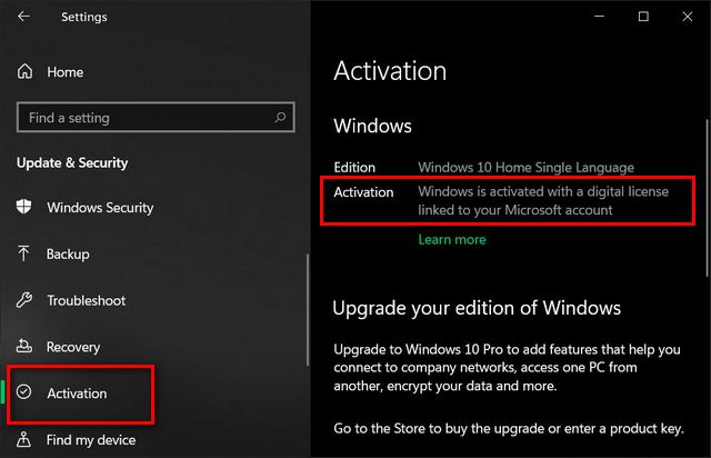 Kutu Windows 10 Status Aktivasi atau Lisensi di PC Anda