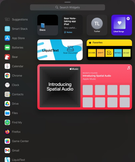 sök efter ipad widget - ipados 15 widget på iPad