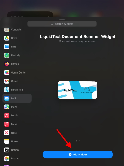 thêm nút widget - tiện ích ipados 15 trên iPad