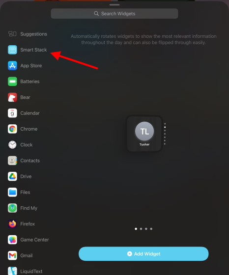 Smart Stack - tiện ích ipados 15 trên iPad